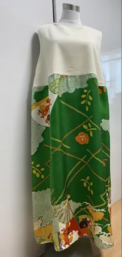 2187 着物リメイク　振袖　ワンピース　L