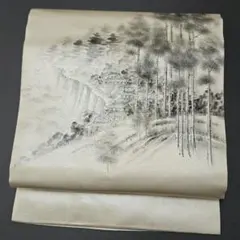 マ*マ様 No.179 名古屋帯 九寸 名古屋仕立 風景画模様 光沢有り 美品