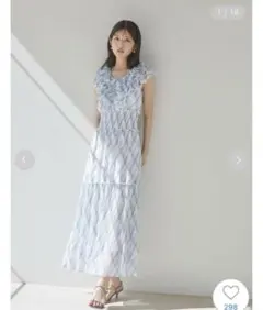 snidel　Sustainableプリントプリーツワンピース　ブルー　サイズ1