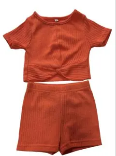 SHEIN オレンジ リブ編み ショートパンツセット セットアップ