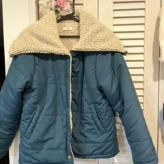 青いキルティングジャケット フリース襟付き