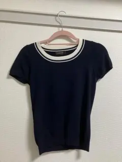 JUSGLITTY ジャスグリッティー 配色ラインサマーニット 紺 Mのサムネイル