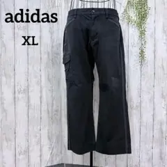 アディダス カーゴパンツ XL相当 大きいめ 刺繍 ロゴ ストレッチ 黒