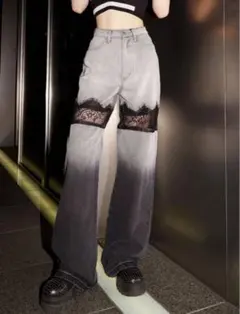 スカラップレースデニムロングパンツのサムネイル