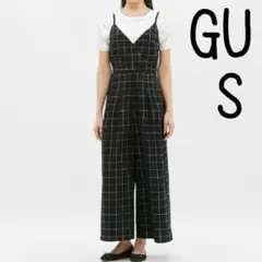 GU チェックカシュクールサロペットパンツ 黒 S ジーユー オーバーオール