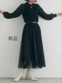 【新品☆】ANAYI｜チュールドット プリントギャザースカート