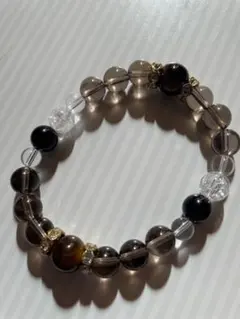 天然石ビーズブレスレット　タイガーアイ　スモーキークォーツ　モリオン水晶