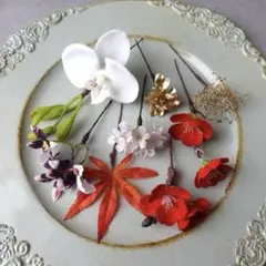 ＊お得なset＊胡蝶蘭と紅葉のヘアパーツセット　結婚式　前撮り　髪飾り