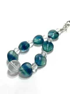 天然石・御守りストラップorキーホルダー・フローライト ハートストラップ