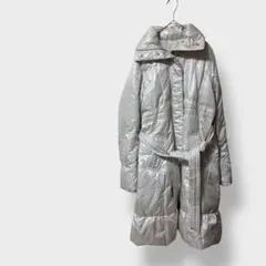 ロングダウンコート　ウエストリボン　フルジップ　防寒　上品　綺麗め