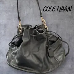 【COLE HAAN】レザー巾着バッグ ワンショルダー ブラック 大容量 本革のサムネイル