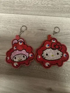 ♡ミャクミャク×ハローキティ＆マイメロ キラキラレザーキーホルダー♡