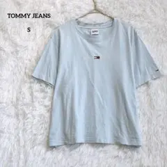 トミージーンズ 刺繍ロゴ Tシャツ ライトブルー S コットン クルーネック