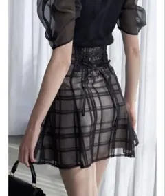 MERCURYDUO シアーチェックバックレースアップミニスカパン