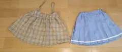 ノースリーブ キャミソール ベージュ系チェック とブルー系スカッツ