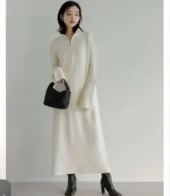 リエディ　ミラノリブハーフジップニットワンピース