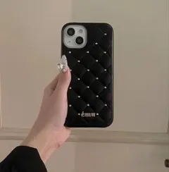 emu ブラック iPhone15 ケース キルティング
