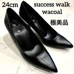 【極美品】サクセスウォーク 24cm 黒 レザーパンプス ポインテッドトゥ 通勤のサムネイル