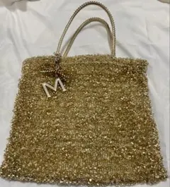 ANTEPRIMA ビーズ編みゴールドハンドバッグ　　キーチェーン付き