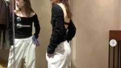 H BEAUTY&YOUTH モールヤーン スクエアネックニット ブラック