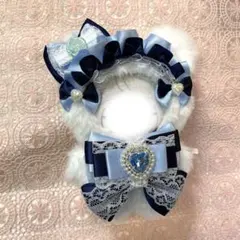 ぬい服　にじぱぺっと10㎝　着ぐるみ　ぬいぐるみ　ネイビー 水色 ブルーリボン