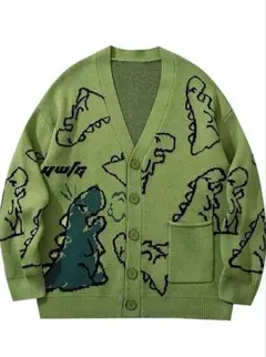 レディース Vネック カーディガン 春秋 可愛い 恐竜プリント 長袖
