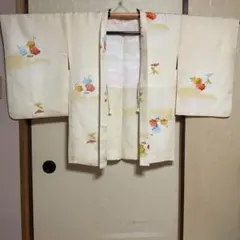 【未使用】ビンテージ　羽織　クリーム地に梅と菊と雲井