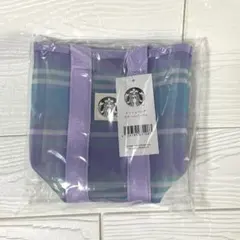 スターバックス メッシュバッグ　紫　パープル トートバッグ チェック スタバのサムネイル