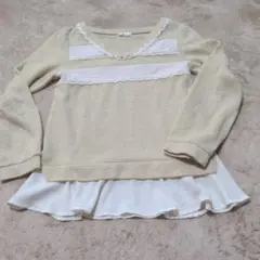 axes femme 長袖 ニット レース パール装飾 ベージュ