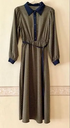 Li bby&Rose ビンテージ風ワンピース Fサイズ グリーン系　長袖　総柄