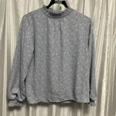 花柄薄青ブラウス 長袖 フリル付き　裏起毛