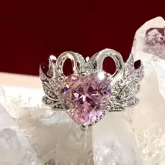 ヴィンテージデザインアクセサリーリング指輪シルバー白鳥ピンクストーンキラキラ