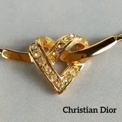 極美品✨クリスチャンディオール ハート ラインストーン ネックレス 刻印