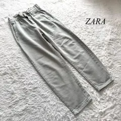 L3【ザラ】デニムパンツ　ストレート　ハイウエスト　薄カーキ　34 カジュアル