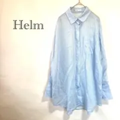【Helm ヘルム】ストライプシャツ M ブルー シアー 長袖 薄手 春夏