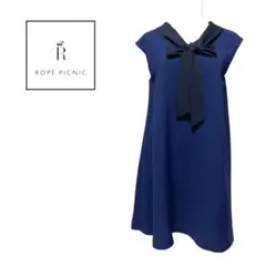 【美品】ROPÉ PICNIC ボウタイワンピース ネイビー 紺38 上品 清楚