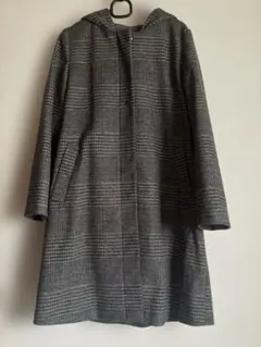 GLOBAL WORK チェック柄 フード付きロングコート　フード取り外し可能