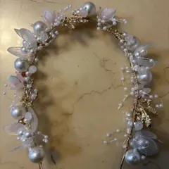 花ヘッドアクセサリー　成人式　ウェディング　パール