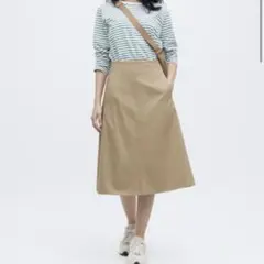 UNIQLO ユニクロ コットンフレアミディスカートベージュ