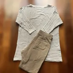 UNIQLO 七分袖パジャマセット　ベージュストライプ　S
