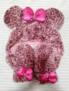 ディズニー　ミニー　ヒョウ柄　ピンク　ファンキャップ＆ミトン　セット