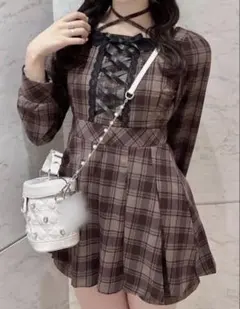 evelyn フロントリボンチェックロンパース