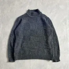 モックネックニット セーター ブロック編み グレーM ノームコア ミニマルのサムネイル