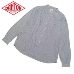 【美品】ダントン 長袖シャツ ノーカラー ストライプ ホワイト/グレー 42
