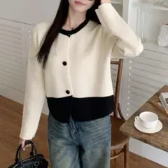 カラーブロックボタン カーディガン