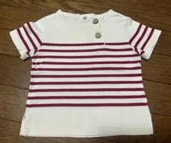 ボーダー柄 半袖Tシャツ ボタン付き　サイドスリットのサムネイル