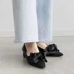 RANDA サテンリボンシューズ　ブラックS