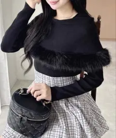 INGNI フェイクファー付ケープニット
