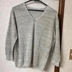 新品　無印良品　MUJI　Vネックセーター　リネン　七分袖　UV グレー　L