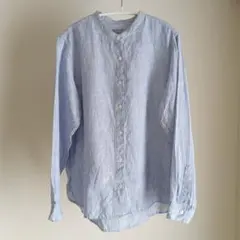 無地 リネン 長袖シャツ ストライプレディース L